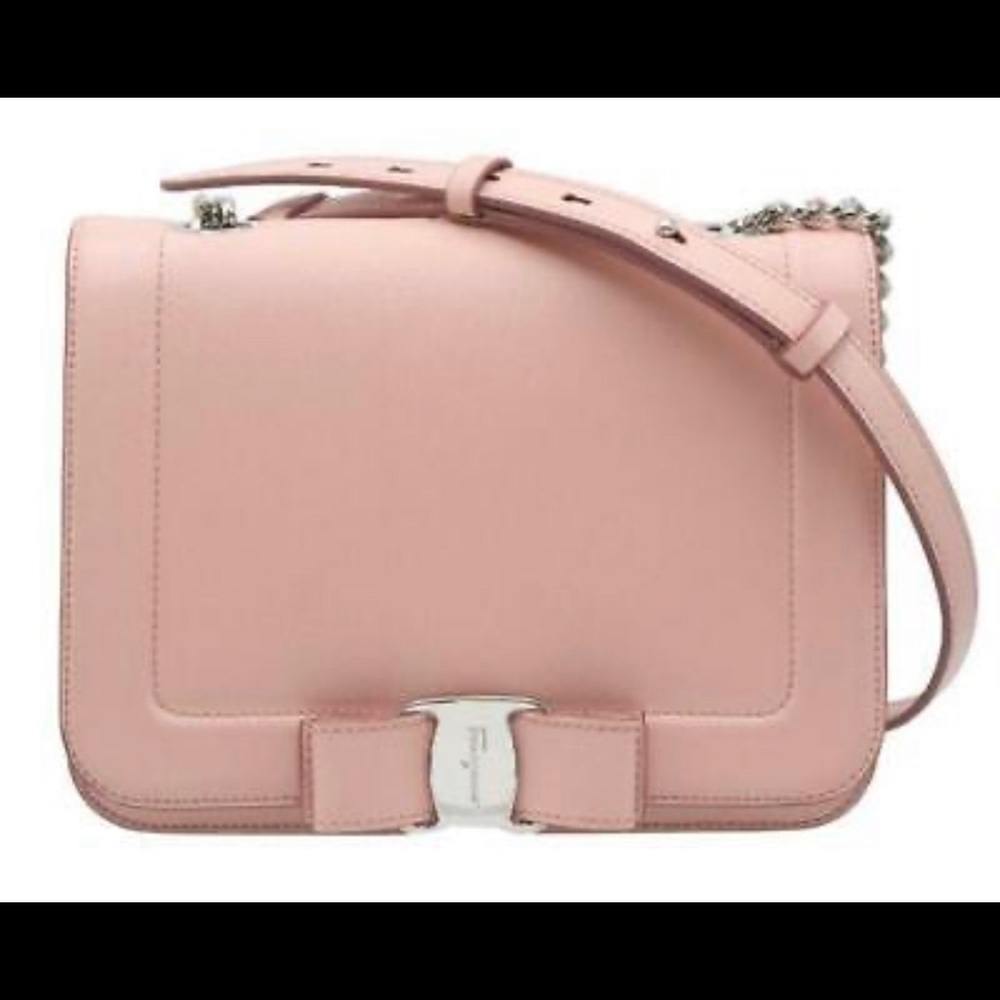Salvatore Ferragamo light pink purse with silver hardware